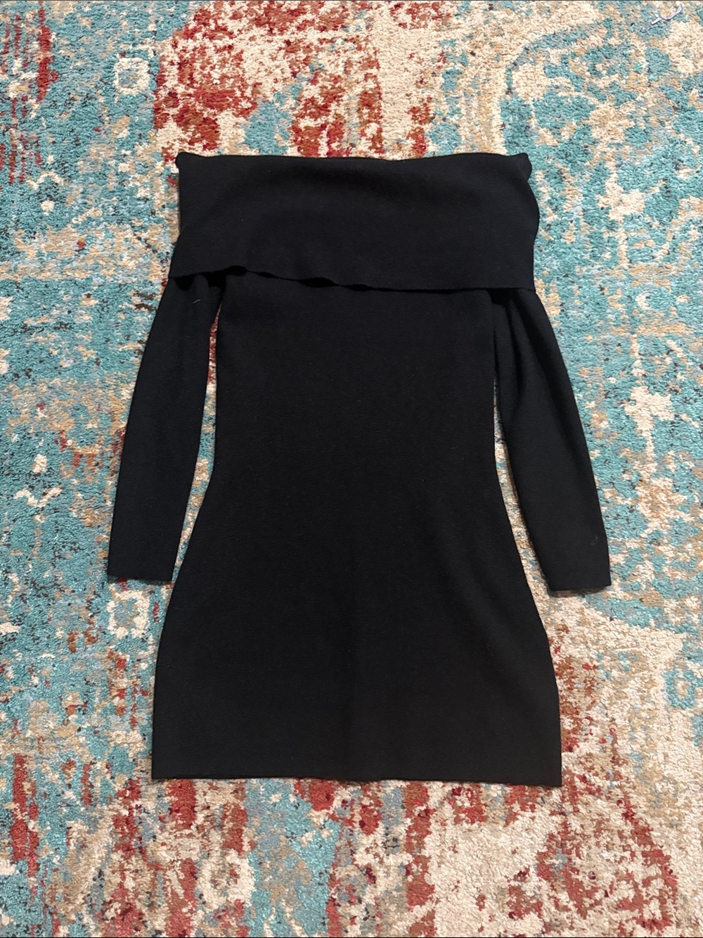 Open Edit Off-Shoulder Black Knit Dress